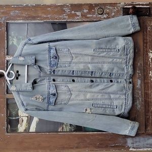 Large Jackson Well Worn Jean Jacket Coat Distressed Denim